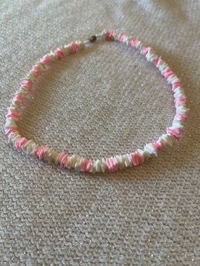 Pink & White Shell Bead Choker Necklace